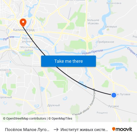 Посёлок Малое Луговое (Из Центра) to Институт живых систем БФУ им. Канта map