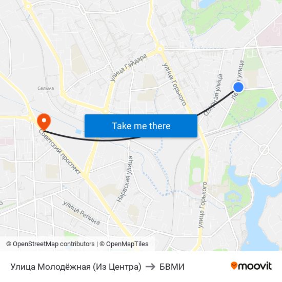 Улица Молодёжная (Из Центра) to БВМИ map