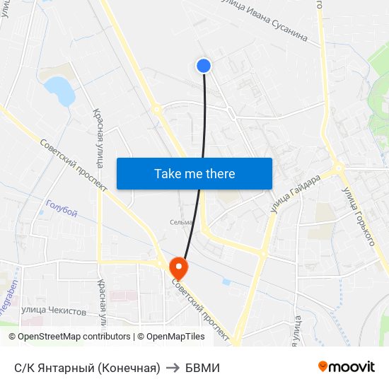 С/К Янтарный (Конечная) to БВМИ map