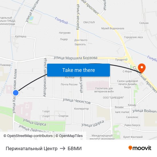 Перинатальный Центр to БВМИ map