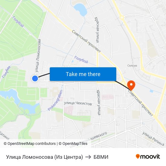 Улица Ломоносова (Из Центра) to БВМИ map
