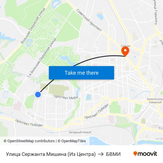 Улица Сержанта Мишина (Из Центра) to БВМИ map