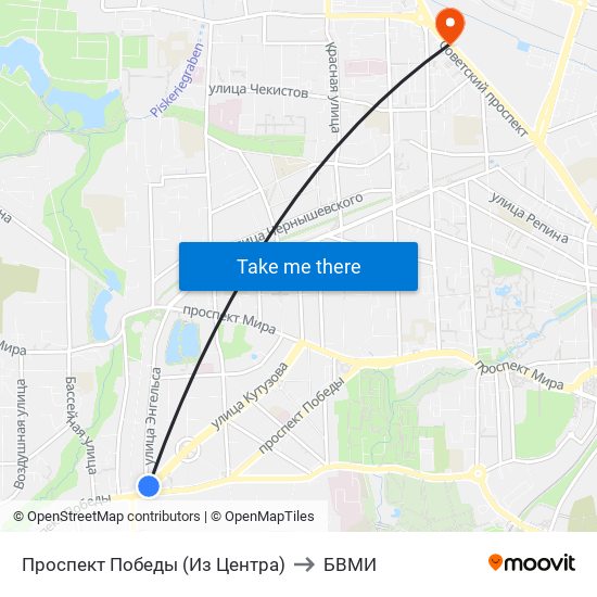 Проспект Победы (Из Центра) to БВМИ map