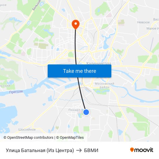 Улица Батальная (Из Центра) to БВМИ map