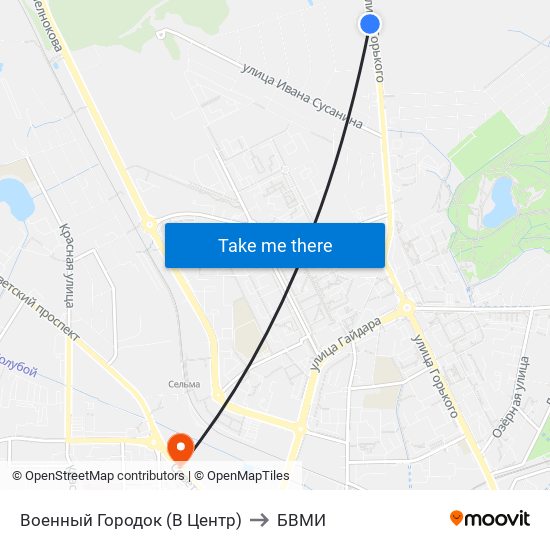 Военный Городок (В Центр) to БВМИ map