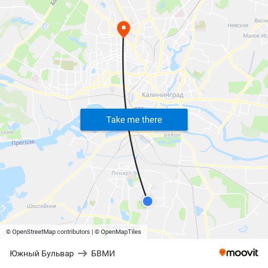 Южный Бульвар to БВМИ map
