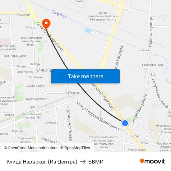 Улица Нарвская (Из Центра) to БВМИ map