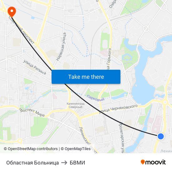 Областная Больница to БВМИ map