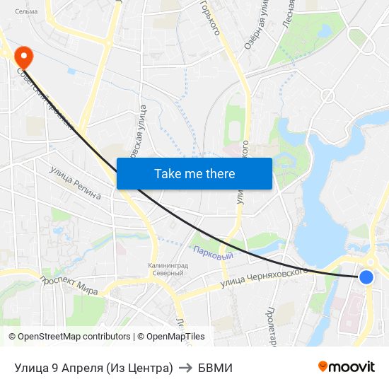 Улица 9 Апреля (Из Центра) to БВМИ map