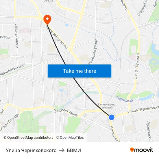 Улица Черняховского to БВМИ map