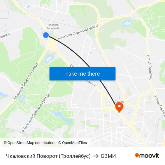 Чкаловский Поворот (Троллейбус) to БВМИ map