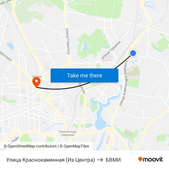 Улица Краснокаменная (Из Центра) to БВМИ map