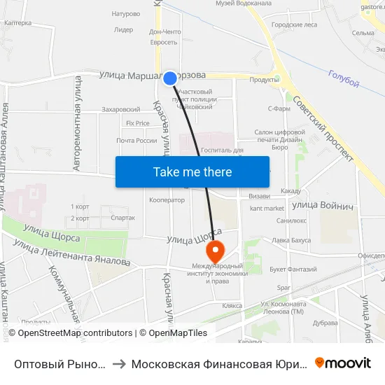Оптовый Рынок (В Центр) to Московская Финансовая Юридическая Академия map