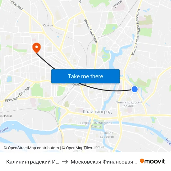 Калининградский Институт Управления to Московская Финансовая Юридическая Академия map