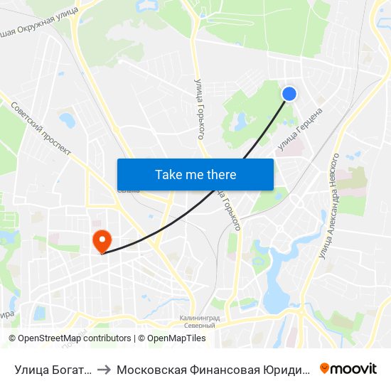 Улица Богатырская to Московская Финансовая Юридическая Академия map