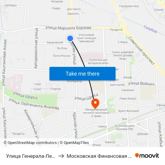 Улица Генерала-Лейтенанта Захарова to Московская Финансовая Юридическая Академия map