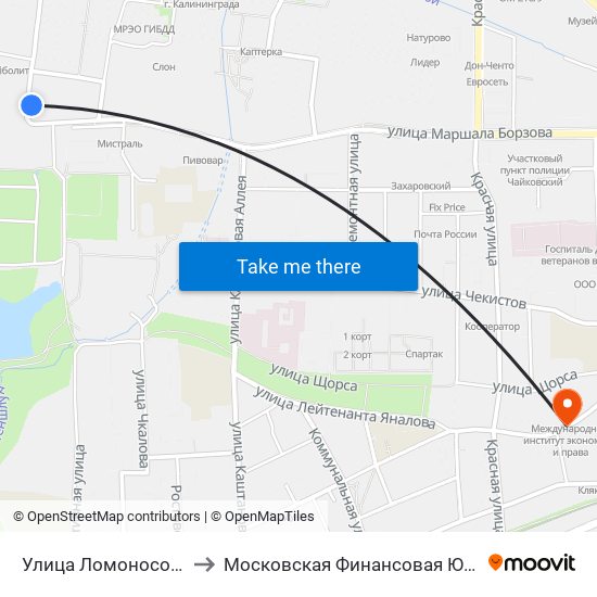 Улица Ломоносова (Из Центра) to Московская Финансовая Юридическая Академия map