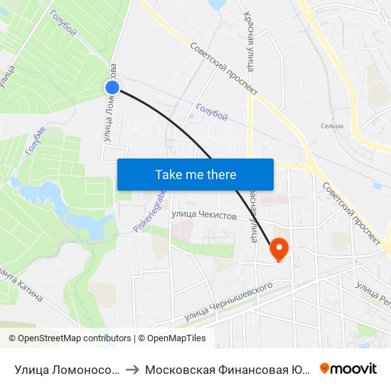Улица Ломоносова (Конечная) to Московская Финансовая Юридическая Академия map