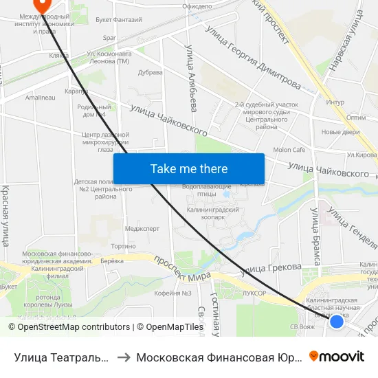 Улица Театральная (В Центр) to Московская Финансовая Юридическая Академия map