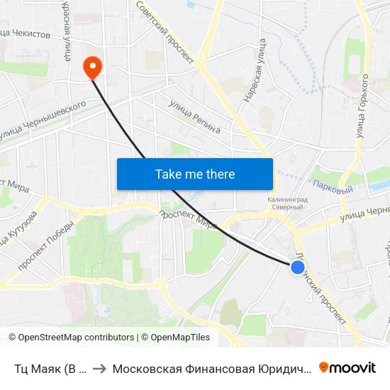 Тц Маяк (В Центр) to Московская Финансовая Юридическая Академия map