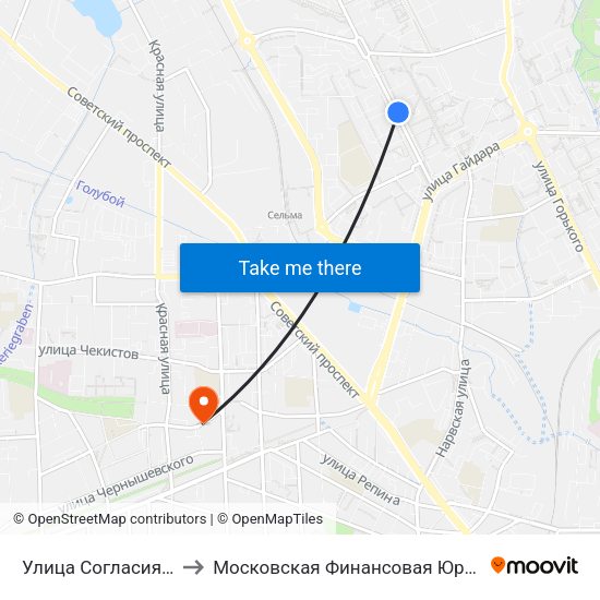 Улица Согласия (Из Центра) to Московская Финансовая Юридическая Академия map