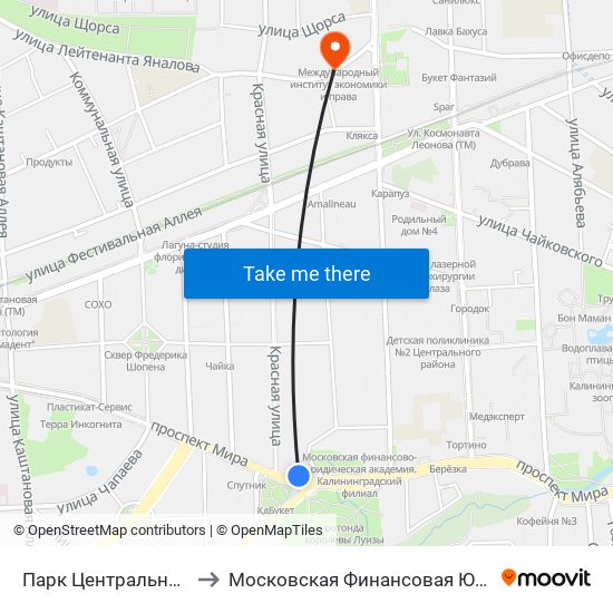 Парк Центральный (Из Центра) to Московская Финансовая Юридическая Академия map