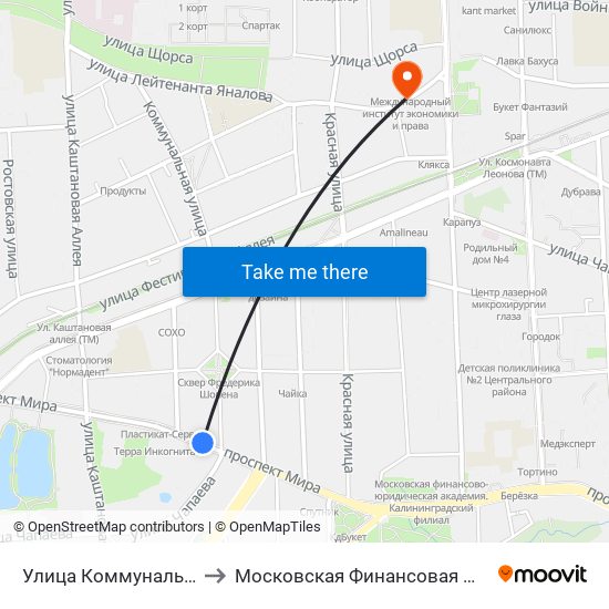 Улица Коммунальная (Из Центра) to Московская Финансовая Юридическая Академия map