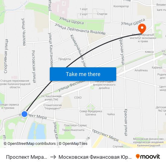 Проспект Мира (Из Центра) to Московская Финансовая Юридическая Академия map