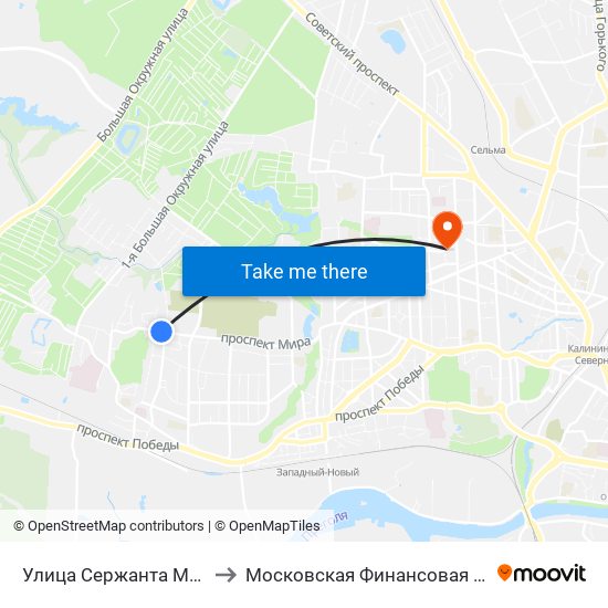 Улица Сержанта Мишина (Из Центра) to Московская Финансовая Юридическая Академия map