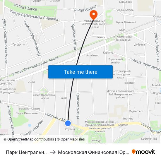 Парк Центральный (В Центр) to Московская Финансовая Юридическая Академия map