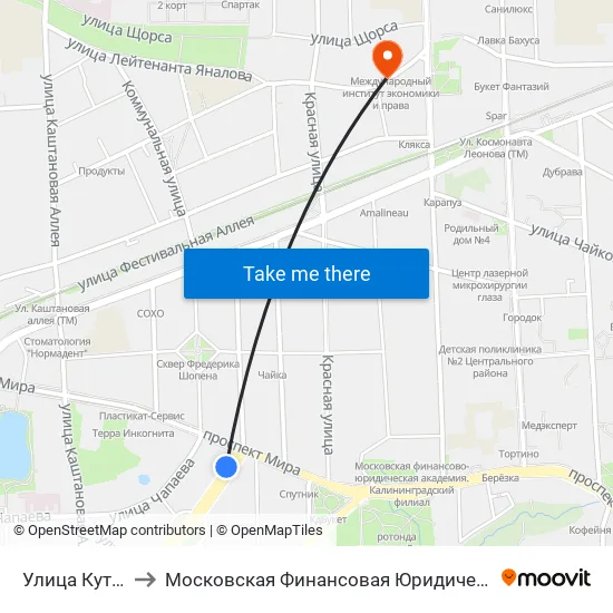 Улица Кутузова to Московская Финансовая Юридическая Академия map