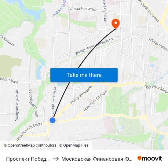 Проспект Победы (Из Центра) to Московская Финансовая Юридическая Академия map