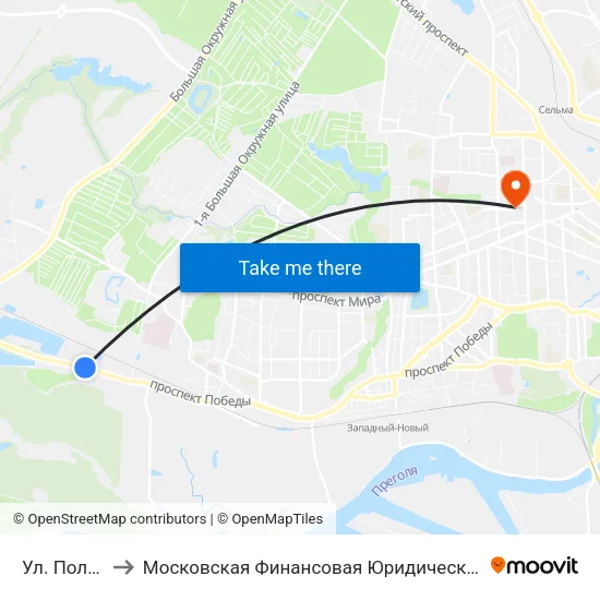 Ул. Полевая to Московская Финансовая Юридическая Академия map