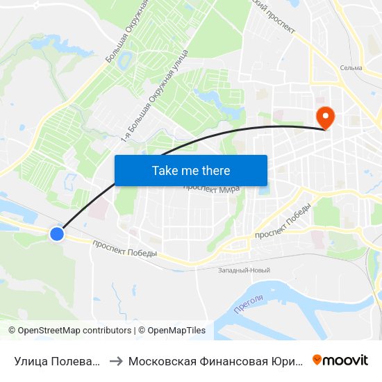 Улица Полевая (В Центр) to Московская Финансовая Юридическая Академия map