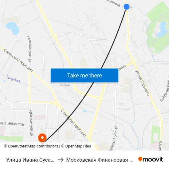 Улица Ивана Сусанина (Из Центра) to Московская Финансовая Юридическая Академия map