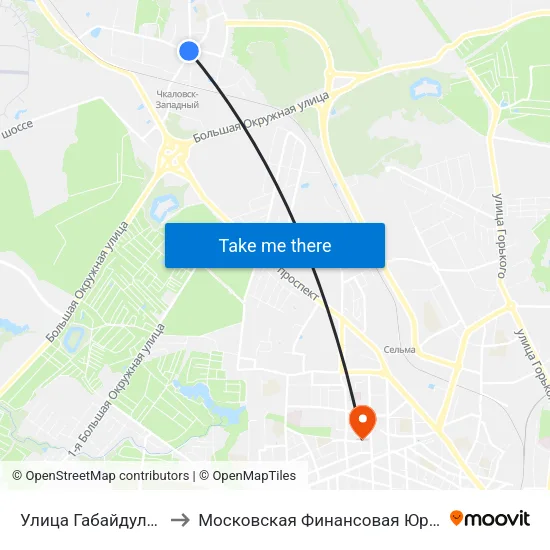 Улица Габайдулина (В Центр) to Московская Финансовая Юридическая Академия map