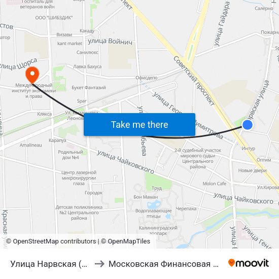 Улица Нарвская (На Ул. Нарвской) to Московская Финансовая Юридическая Академия map