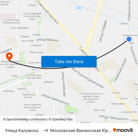 Улица Калужская (Из Центра) to Московская Финансовая Юридическая Академия map