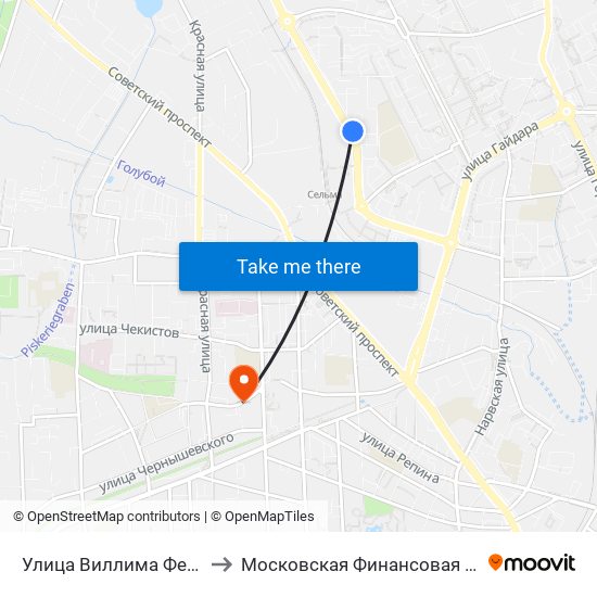 Улица Виллима Фермора (Из Центра) to Московская Финансовая Юридическая Академия map
