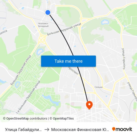 Улица Габайдулина (Из Центра) to Московская Финансовая Юридическая Академия map
