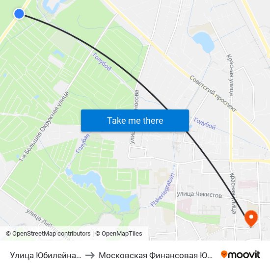 Улица Юбилейная (Из Центра) to Московская Финансовая Юридическая Академия map