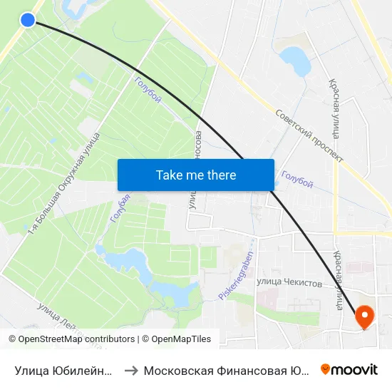 Улица Юбилейная (Из Центра) to Московская Финансовая Юридическая Академия map