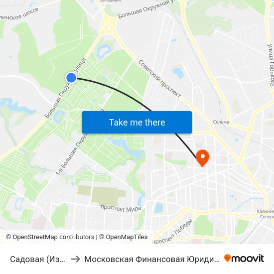 Садовая (Из Центра) to Московская Финансовая Юридическая Академия map