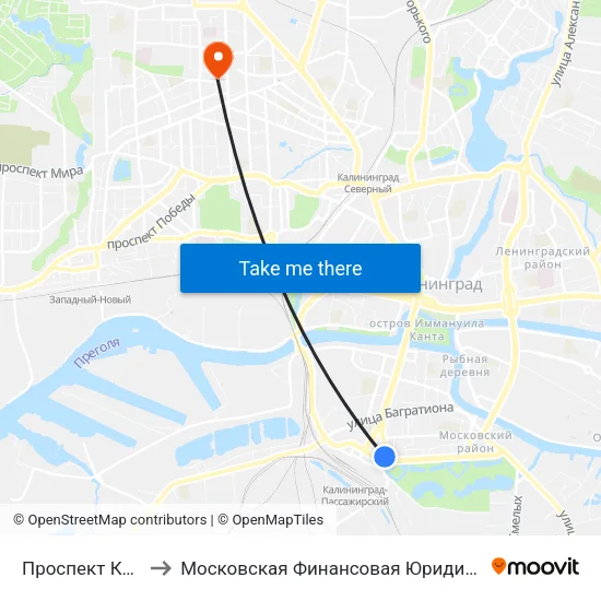 Проспект Калинина to Московская Финансовая Юридическая Академия map