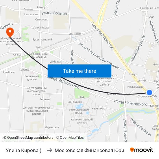 Улица Кирова (Из Центра) to Московская Финансовая Юридическая Академия map