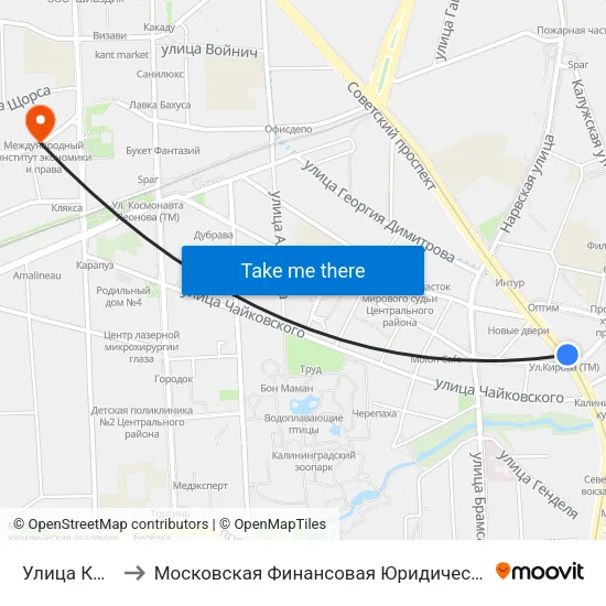 Улица Кирова to Московская Финансовая Юридическая Академия map