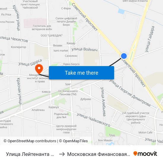Улица Лейтенанта Яналова (Из Центра) to Московская Финансовая Юридическая Академия map