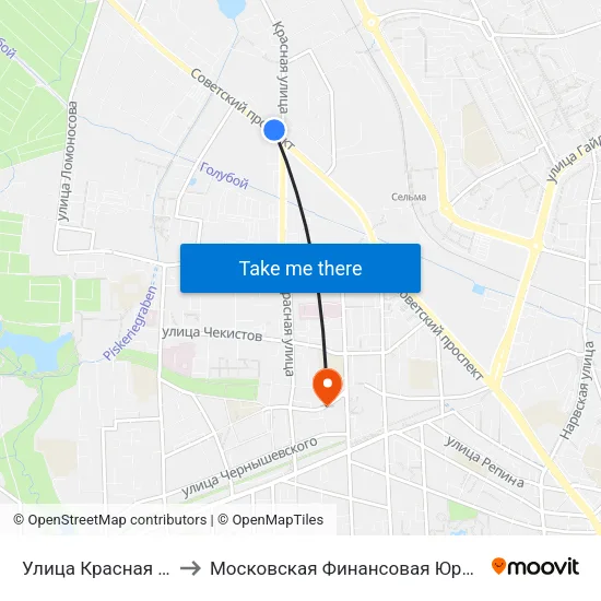 Улица Красная (Из Центра) to Московская Финансовая Юридическая Академия map