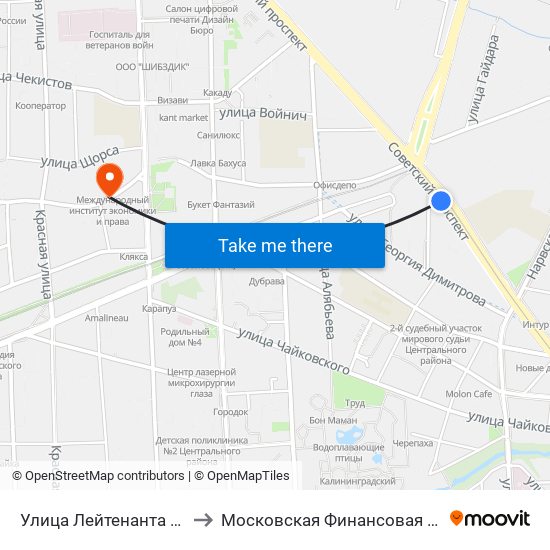 Улица Лейтенанта Яналова (В Центр) to Московская Финансовая Юридическая Академия map