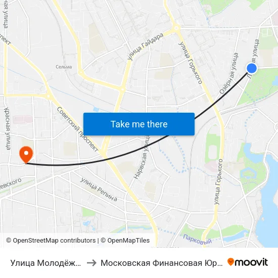 Улица Молодёжная (В Центр) to Московская Финансовая Юридическая Академия map